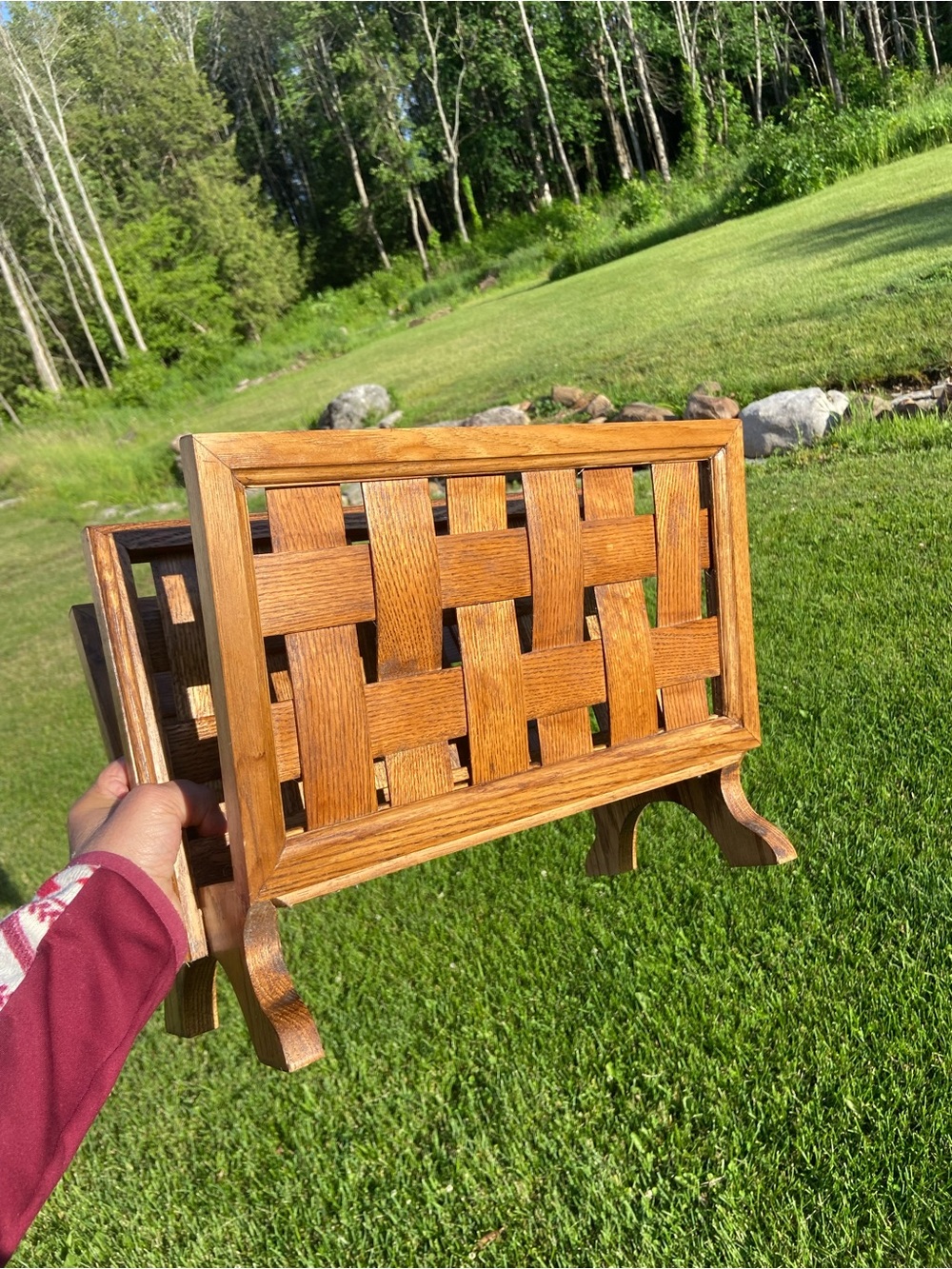 Handmade Wood Basket Weave Magazine Rack